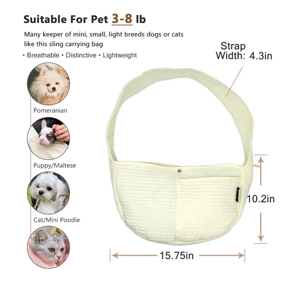 Cream Quilted Shoulder Pet Carrier Sling Bag - Picture 7 of 7